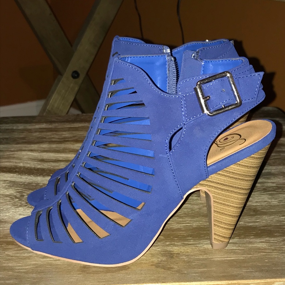 Blue peep toe heels